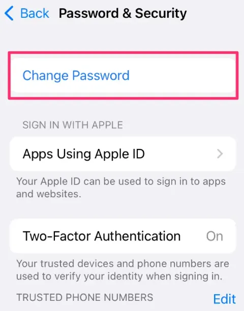 change apple id password