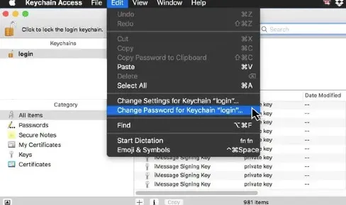 change password for keychain login