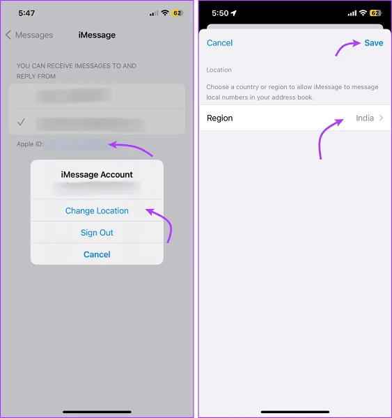 change imessage region