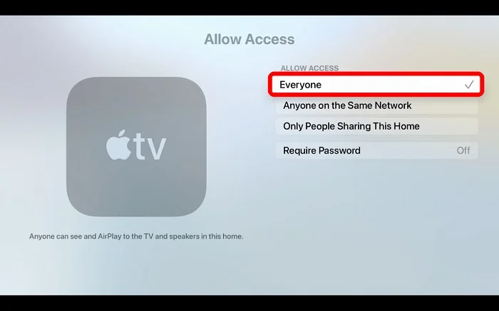 check airplay settings on apple tv