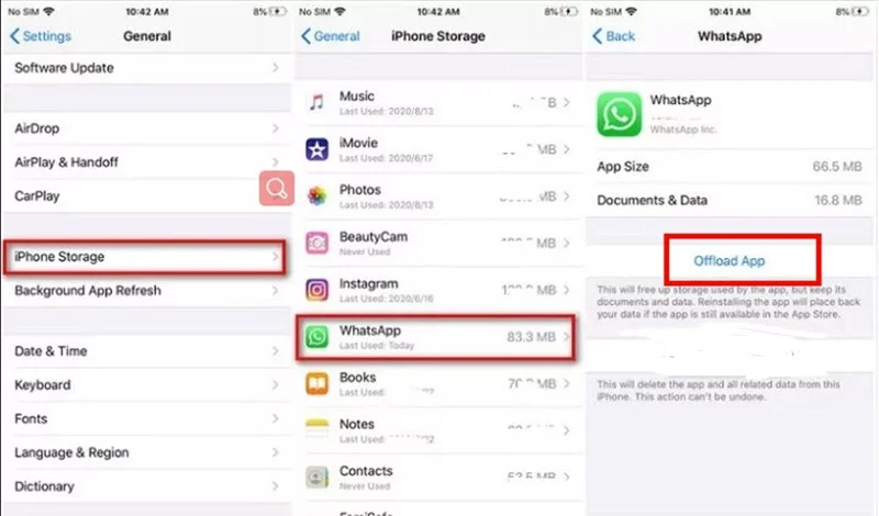 clear whatsapp cache iphone