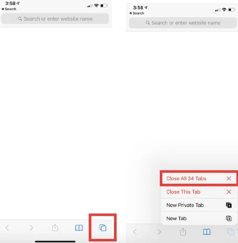 close all tabs on iphone