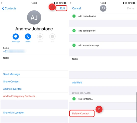 delete contact on iphone