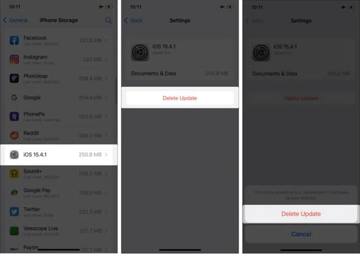 delete ios update