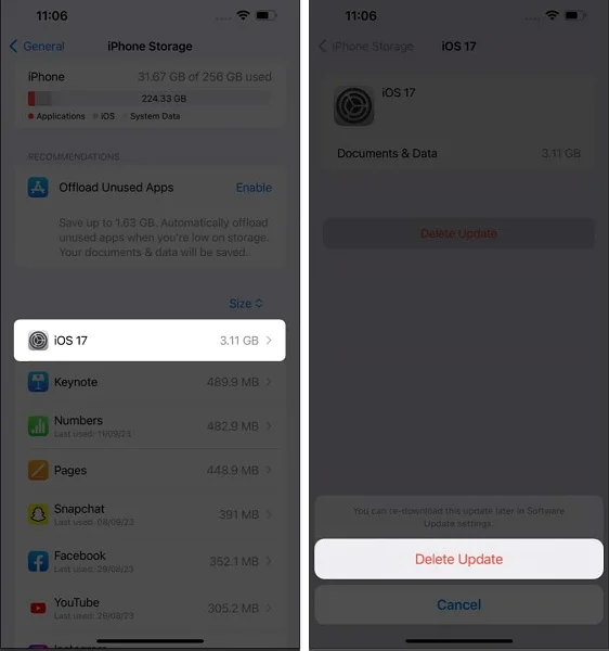 delete ios update