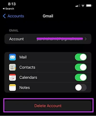 delete mail account on iphone