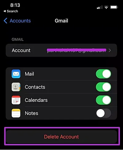 delete mail account iphone