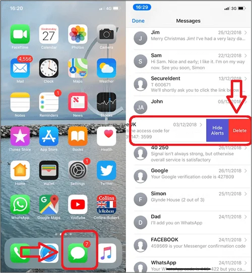 delete message on iphone
