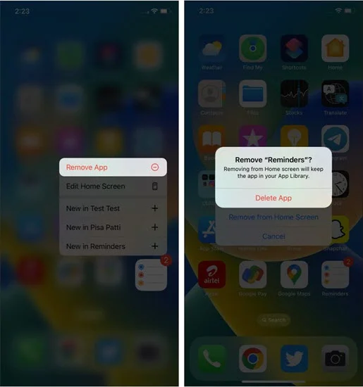 delete reminders app on iphone