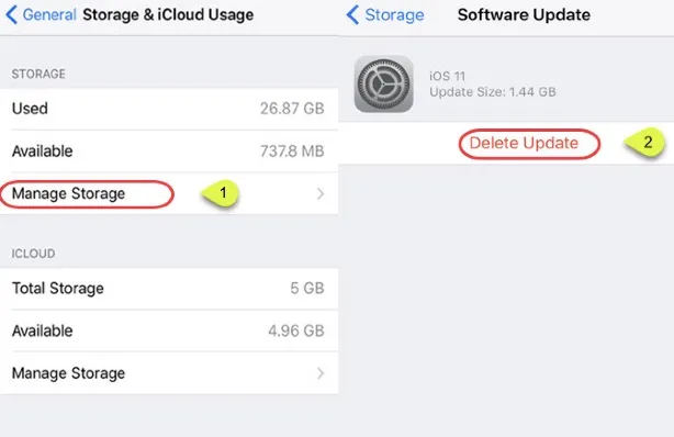 delete update earlier ios 11