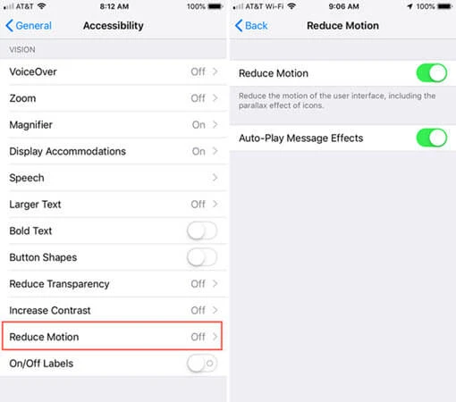disable reduce motion ios 13