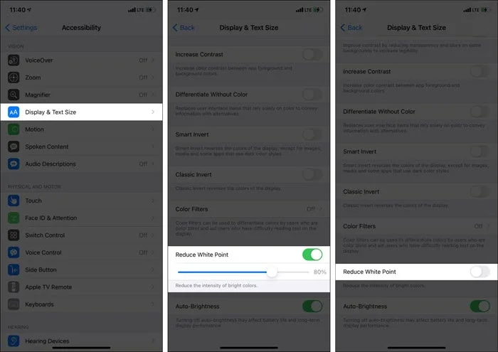 disable reduce white point iphone