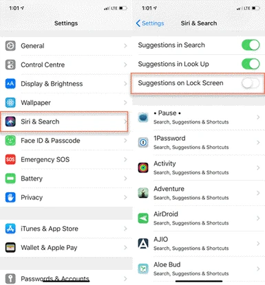 disable siri suggestions on lock screen