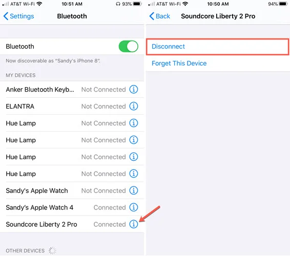 disconnect paired bluetooth devices