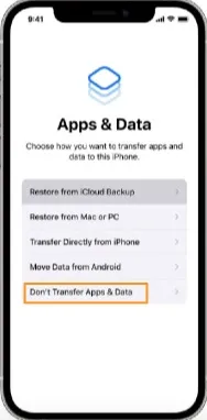 don't transfer apps data