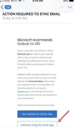 email from microsoft sync outlook