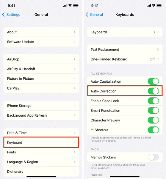 enable auto correction iphone keyboard