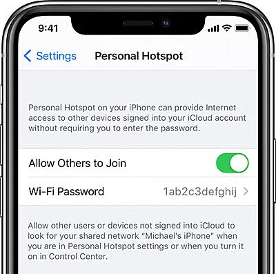 turn personal hotspot off and on