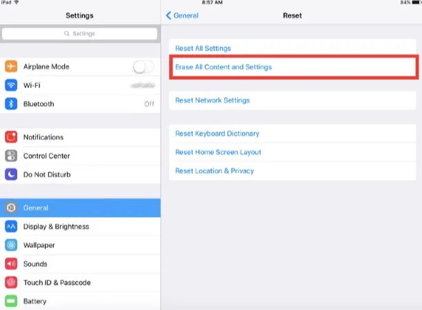 factory reset ipad