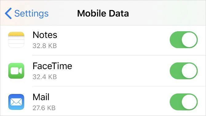 facetime option in cellular data