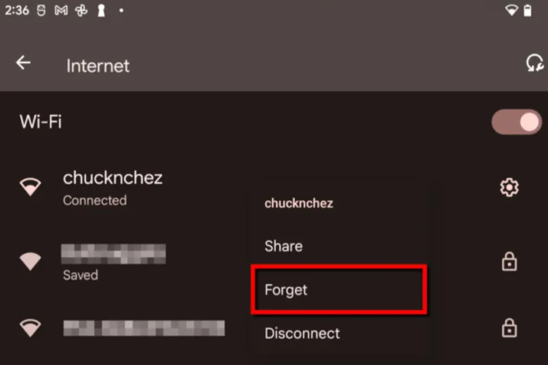 forget wifi android