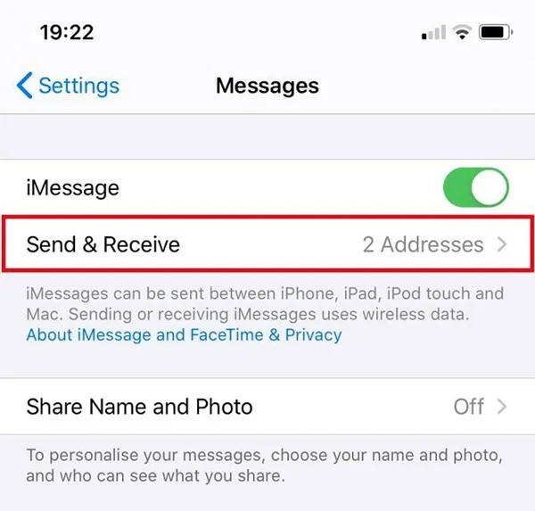 disable and enable imessage