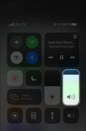 adjust volume in control center