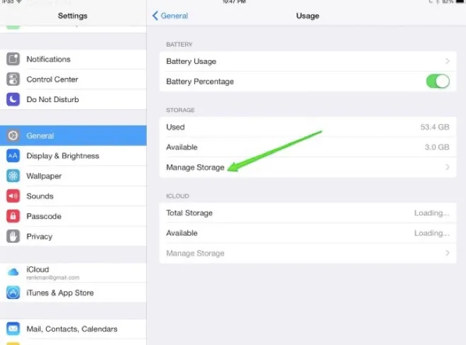 manage storage ipad