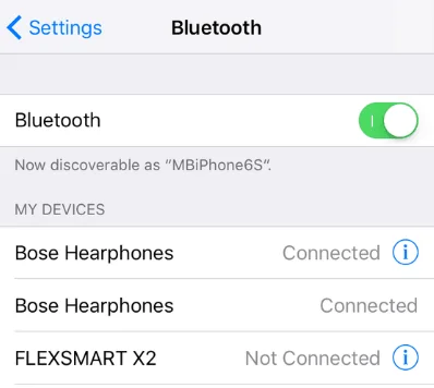 iphone bluetooth settings