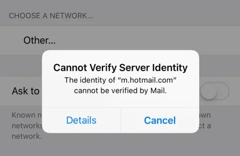 iphone cannot verify server identity