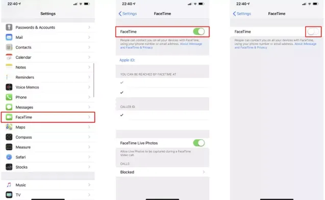 turn off and back on facetime