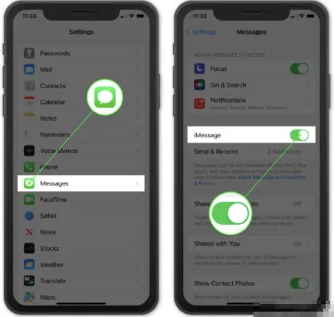 enable imessage on iphone