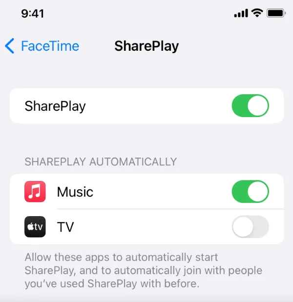 turn on shareplay