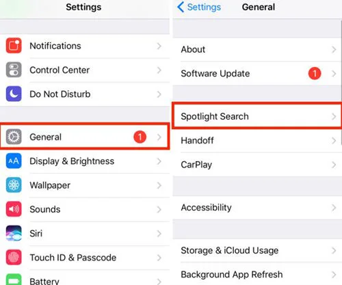 turn off and turn on iphone spotlight