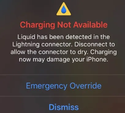 liquid detected in lightning connector