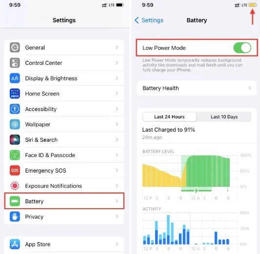 turn off low power mode on iphone