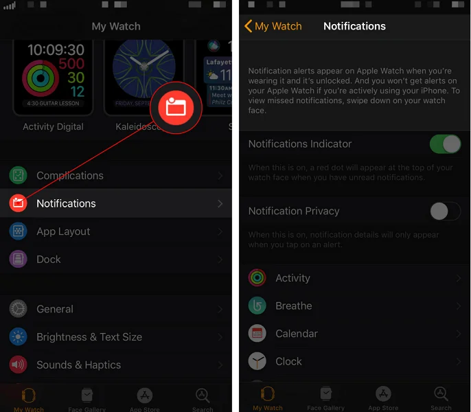 notifications settings iphone watch app