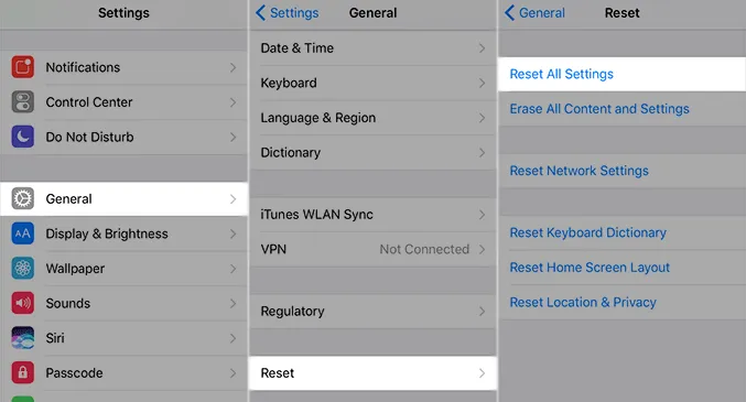 reset all settings iphone