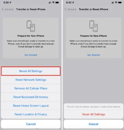 reset all settings on iphone