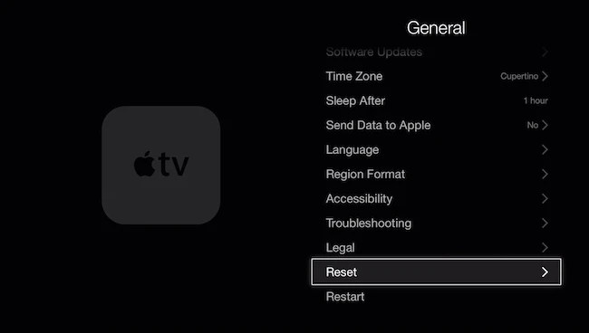 reset apple tv