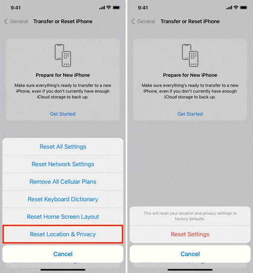 reset location and privacy on iphone