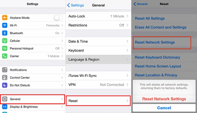 reset network connection iphone