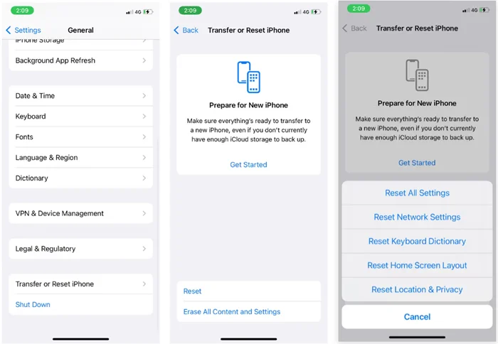 reset network settings iphone