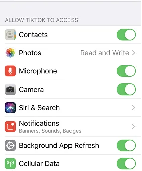 tiktok app permissions iphone