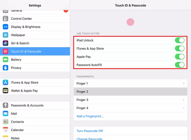 disable and enable touch id