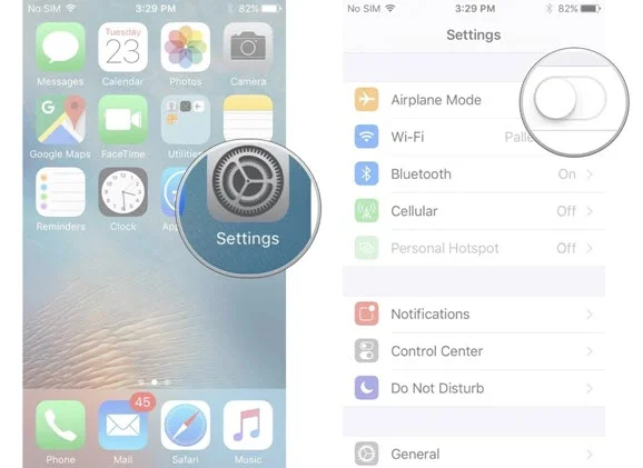turn off airplane mode on iphone