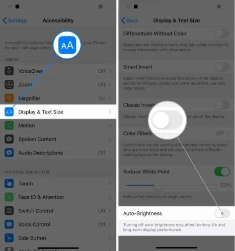 turn off auto brightness iphone