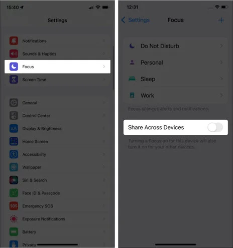 turn off focus sharing cross devices