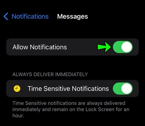 turn off message notification