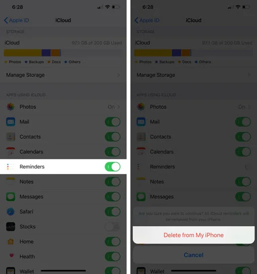 turn off reminders from icloud